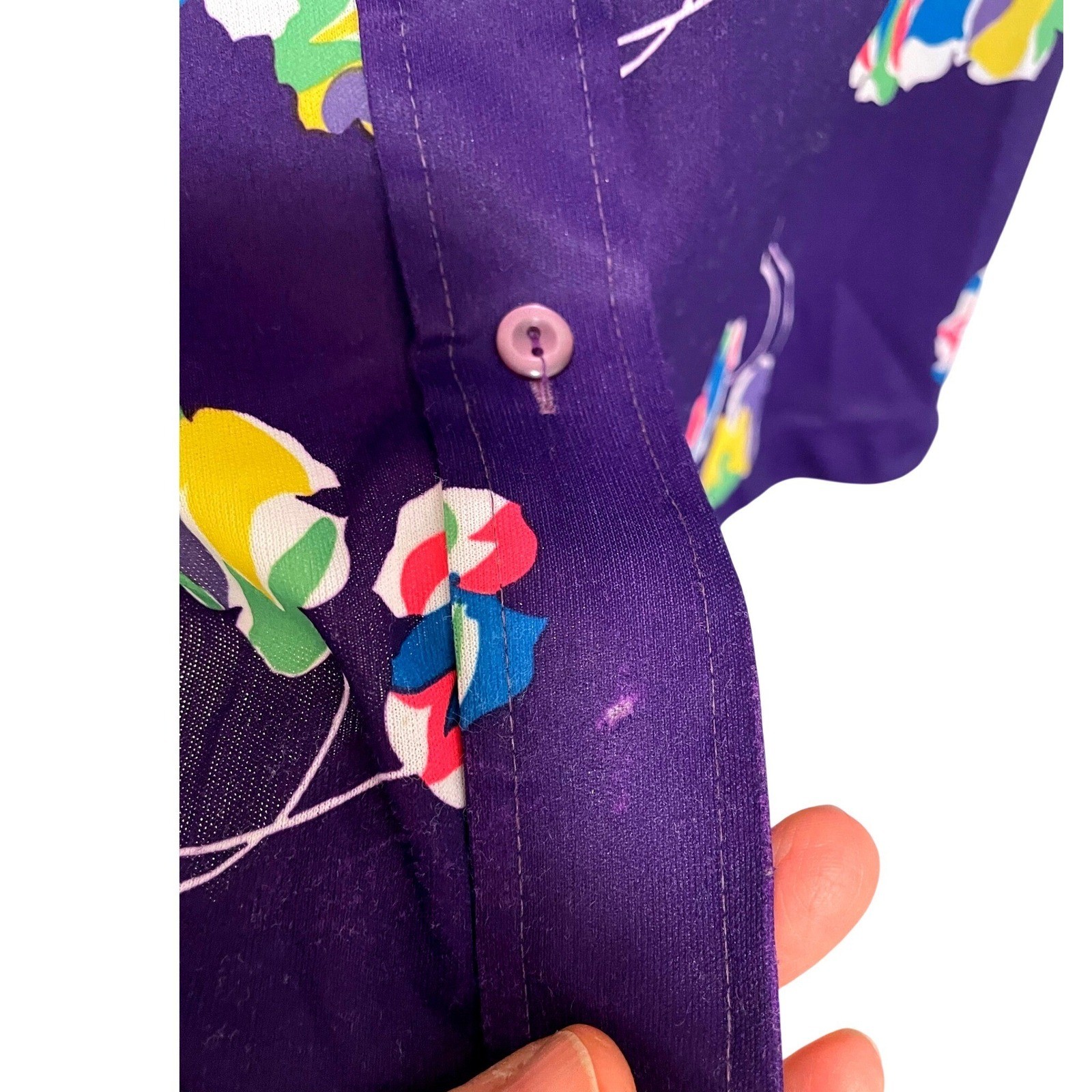 Vintage Sears Shirt Button Down 70s Dagger Collar Perma-Prest Purple Floral 14
