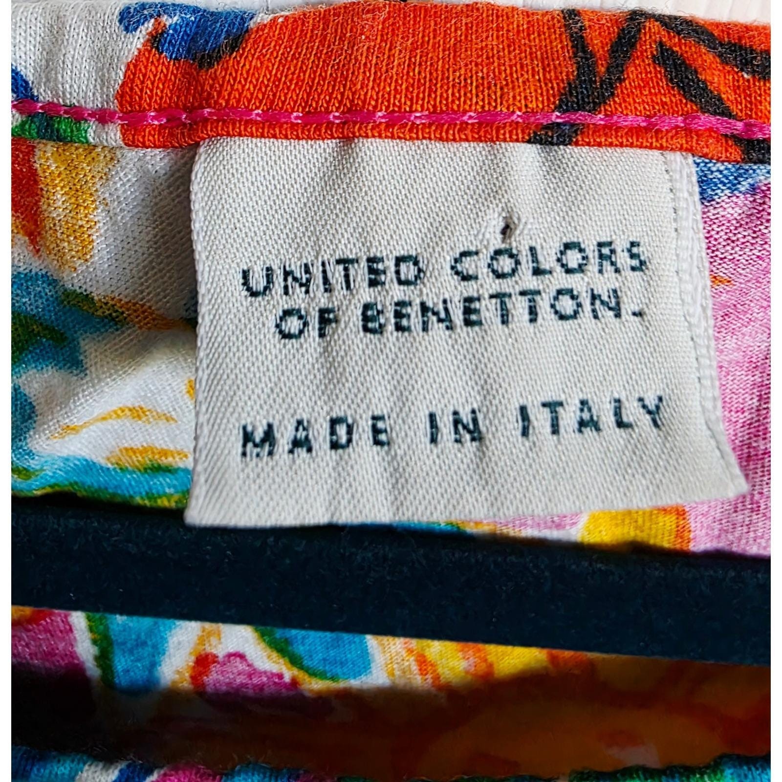 Vintage United Colors of Benetton M Sun Print Crop Top Pink Multi Made in Italy