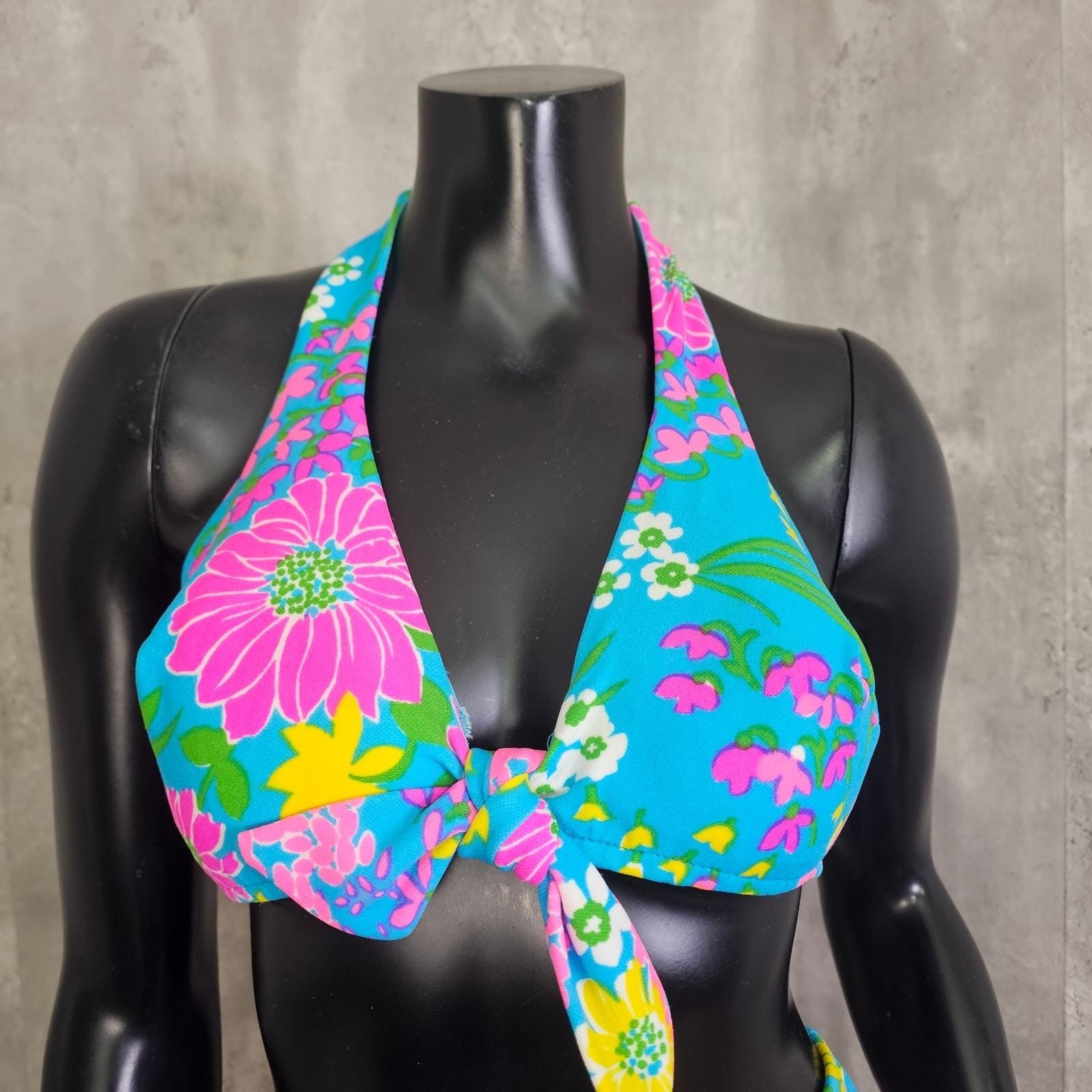 Vintage 70s Parform Originals Floral Bikini Tiki High Waist S Malibu Mod
