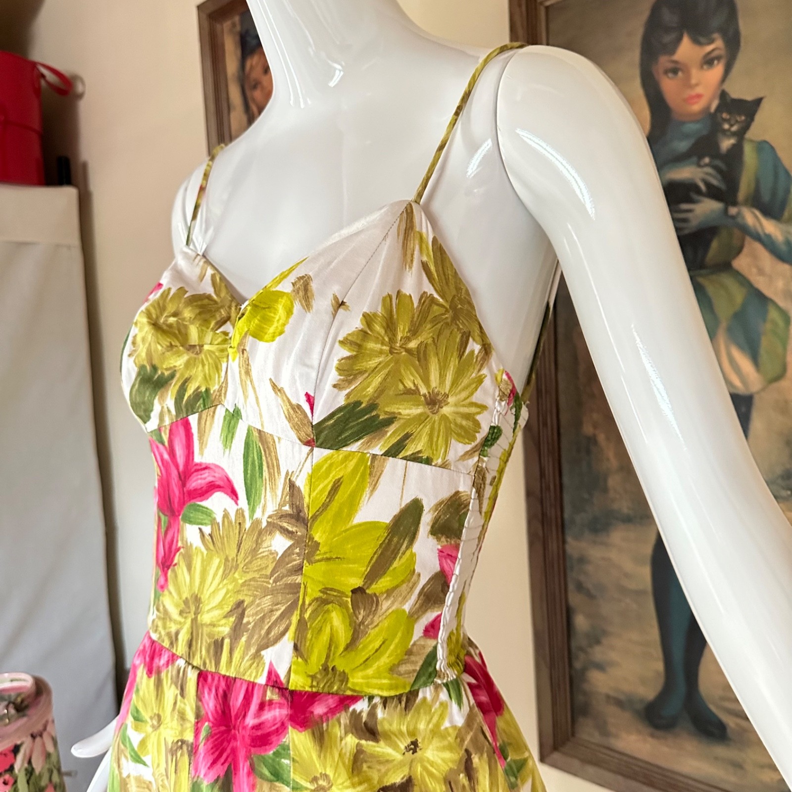 Vintage 1950s Kahala Electric Floral Hawaiian Pin-up Swimsuit Playsuit Romper S