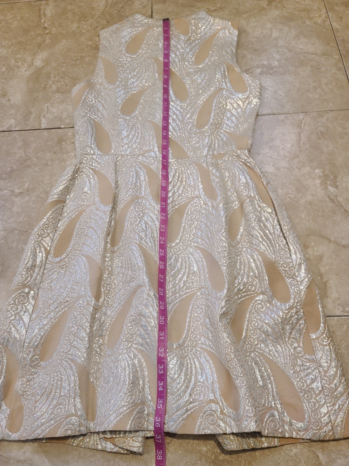 VTG MOD 60 Eve Le Coq Tan Metallic Silver Lame Brocade Paisley Dress Women’s S-M