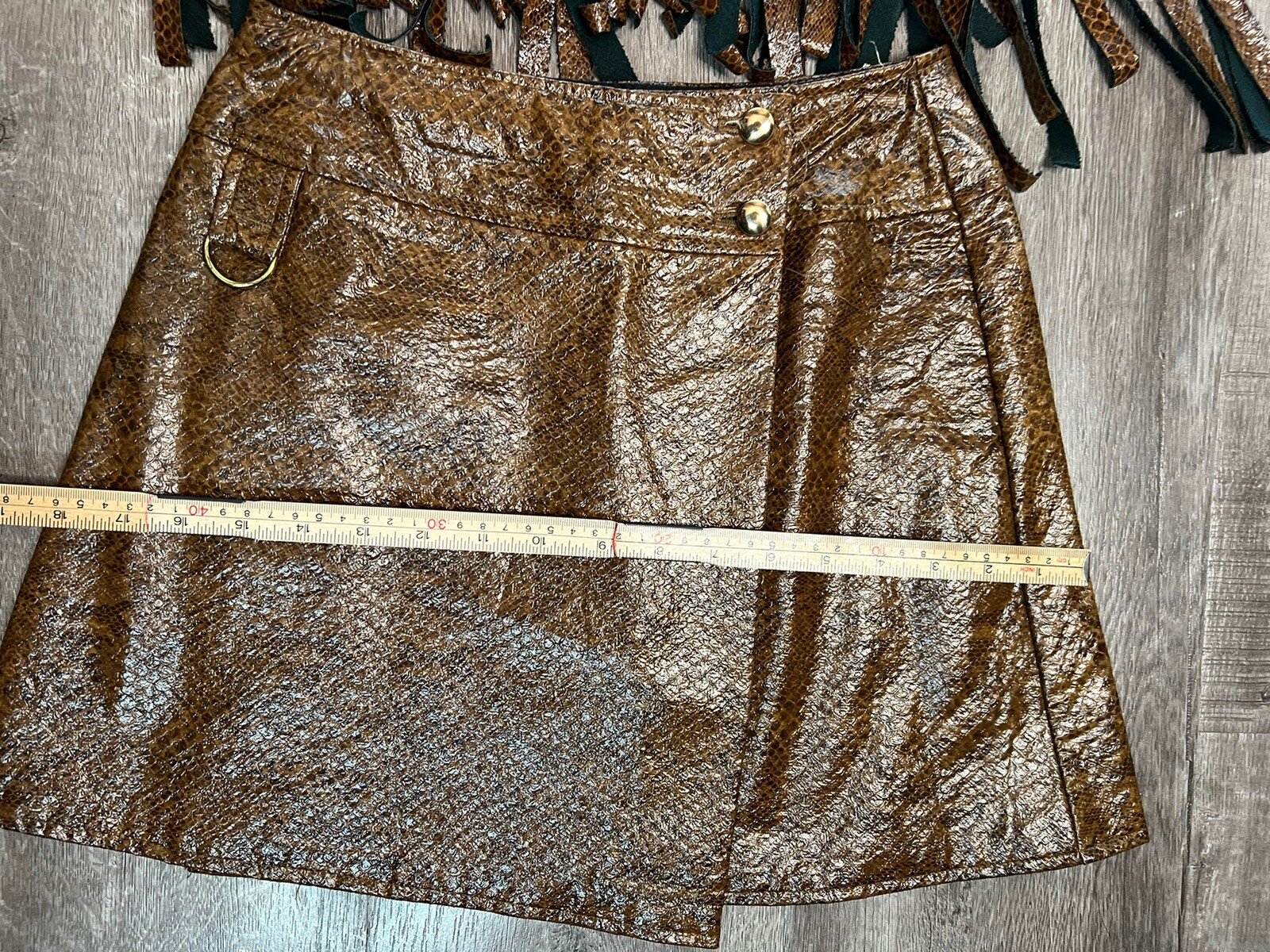 Vintage 60s Snake Leather Fringe Set Mini Skirt Cropped Top GOGO Goth Mod RARE