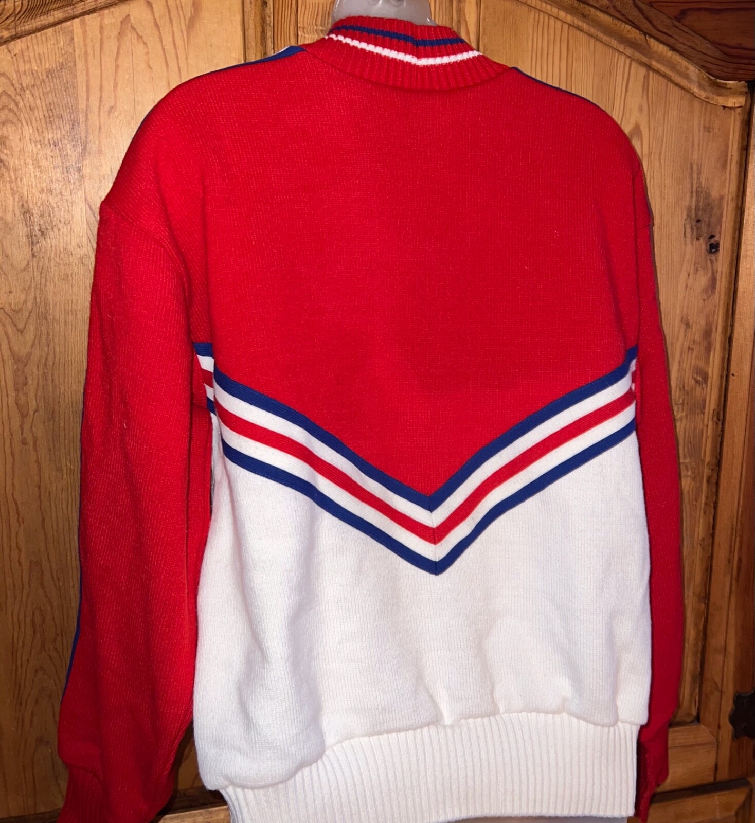 Rare Vintage VARSITY SPIRIT FASHIONS Red White Blue USA Logo Knit Sweater Sz 36
