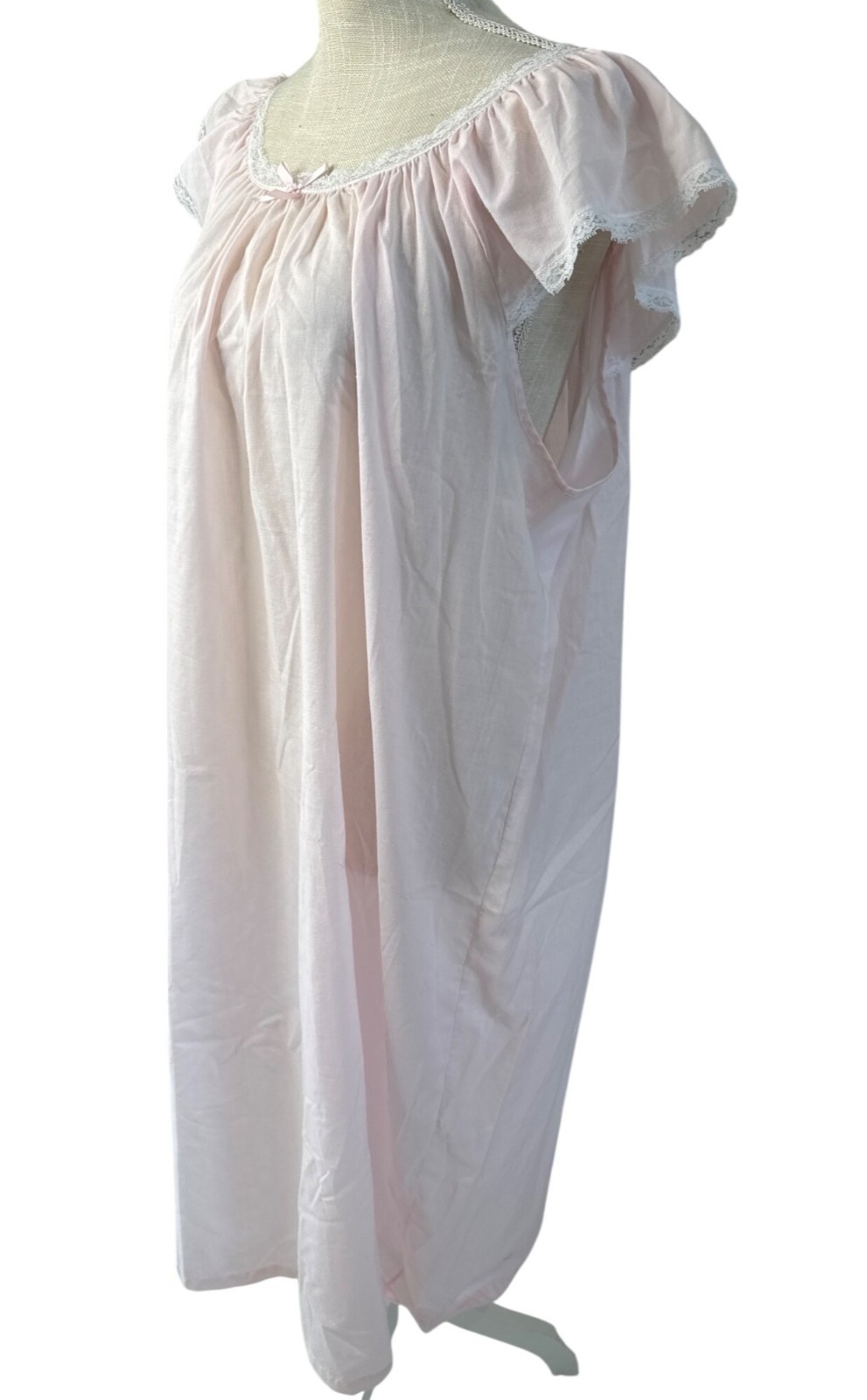 Vintage Cachet Cotton Pink Lace Embroidered Nightgown/Robe Set L 16-18