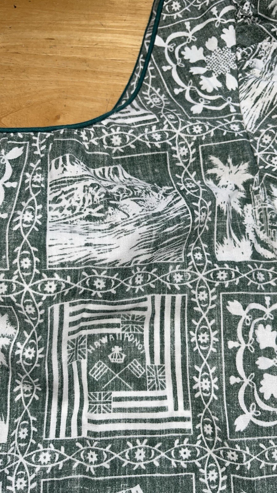 Vtg 1980s 90s REYN SPOONER Green Hawaiian Lahaina Sailor Print Mumu Muumuu-Sz XS