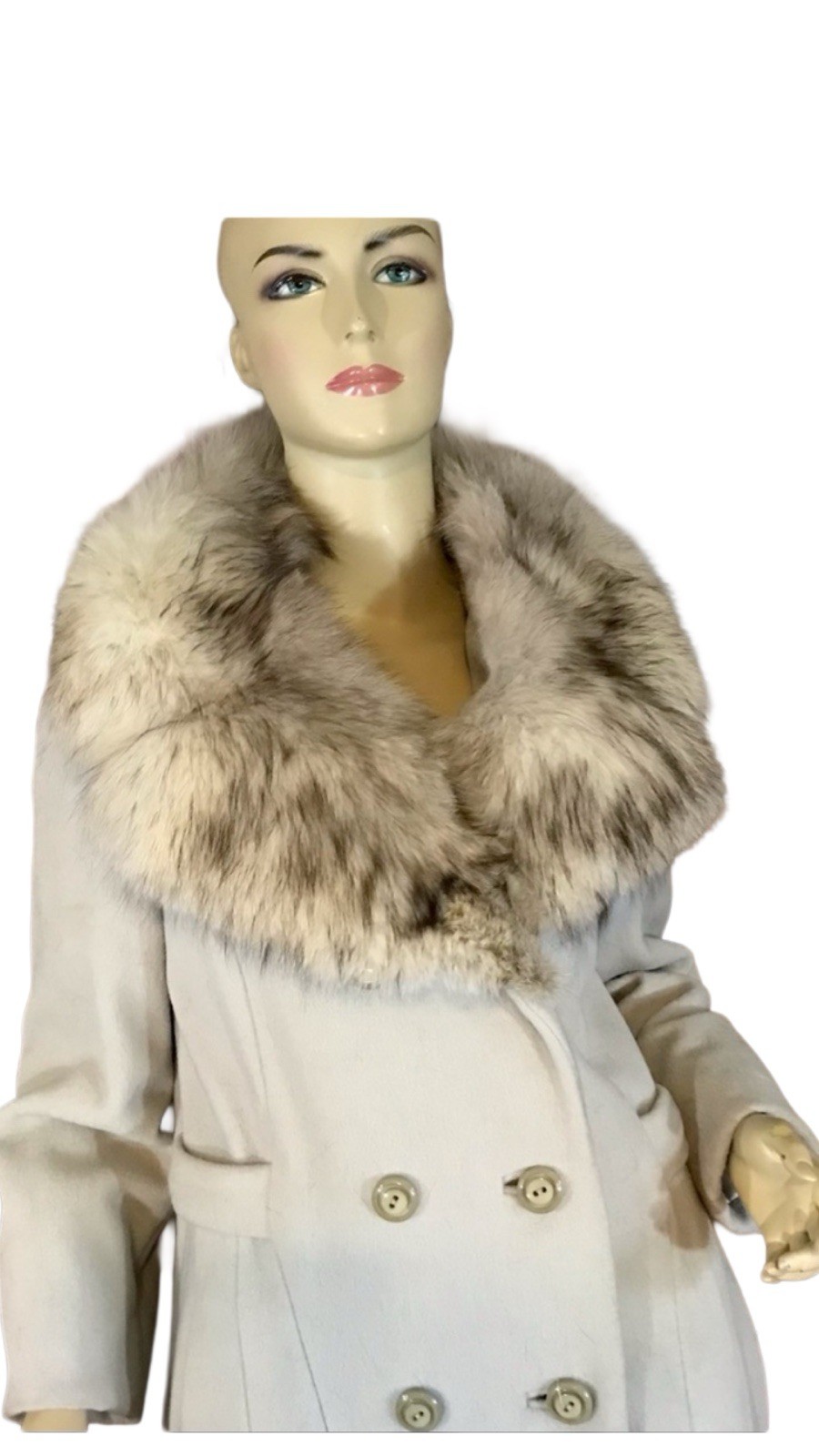 VINTAGE CIRCA 1970’S SABRINA GRAY WOOL AND FOX FUR COLLAR COAT SZ APPX SMALL