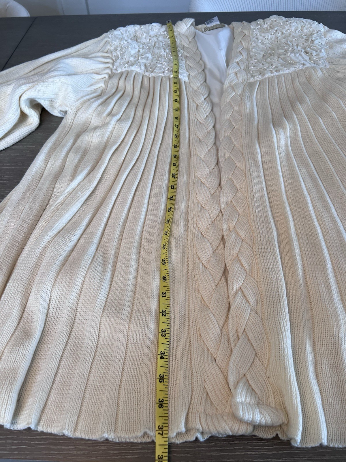 Maurada Vintage Ivory Knit Long Cardigan With Bishop Sleeves Size 1X- 2XL
