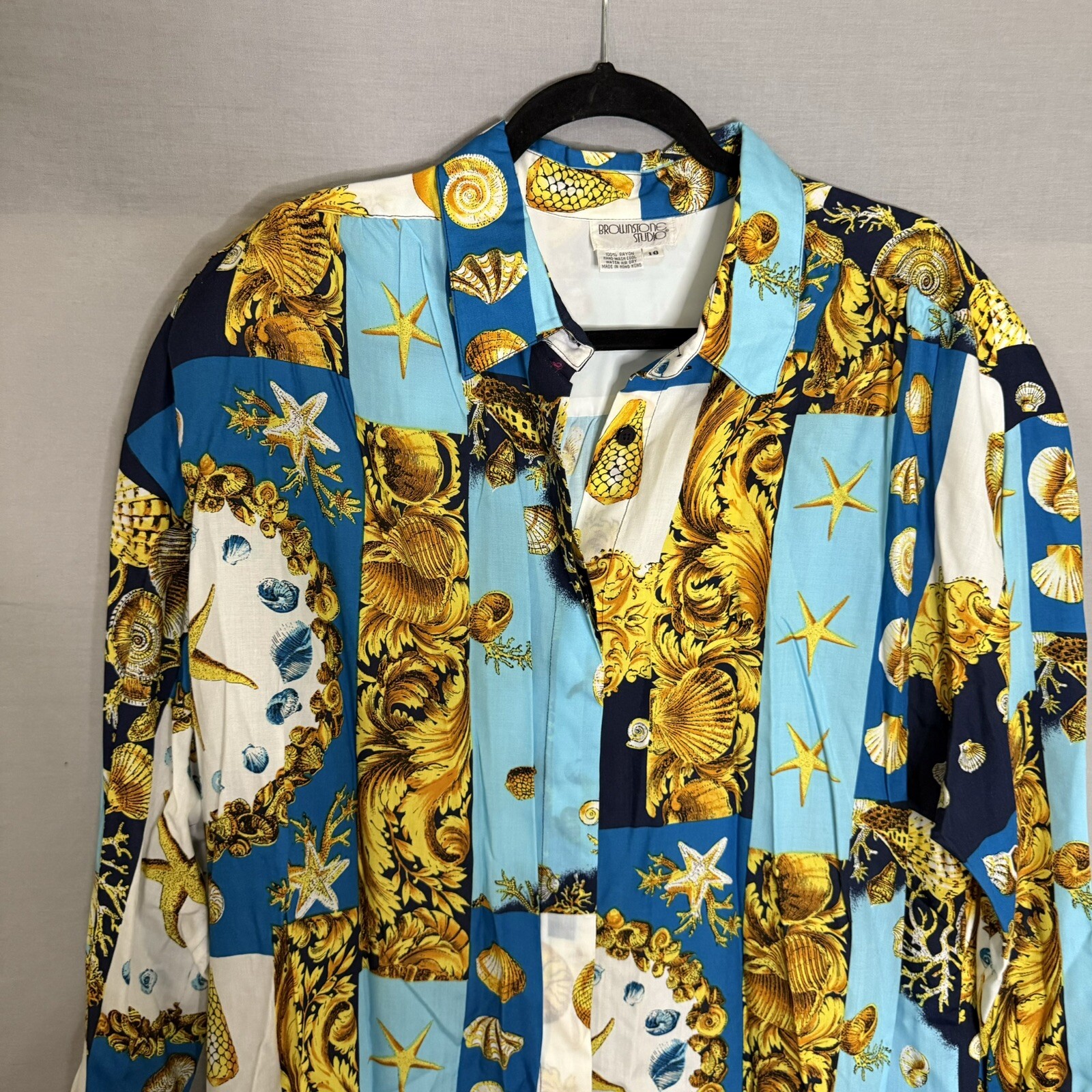 Vintage 90s Baroque Brownstone Studio Button Up Seashell Ocean Plus Size 18
