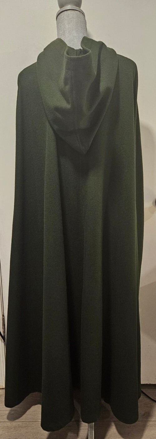 Aunt Abigail’s Attic Medium Dark Green Wool Full Length Cape Hooded Vintage 80’s
