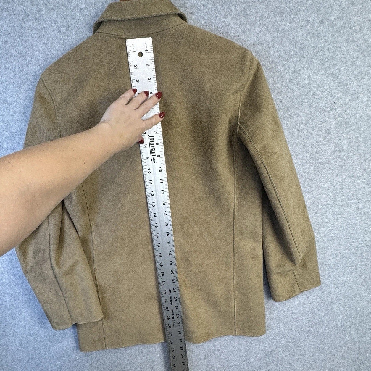 VTG Harve Benard Faux Suede Long Jacket Tan Brown Size 4 Western Open Front
