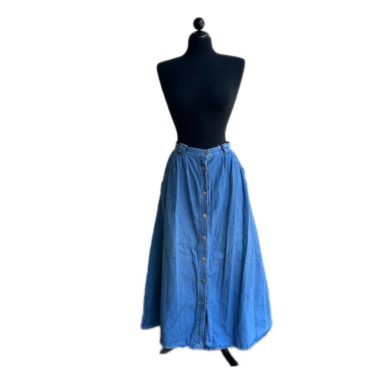 Vintage Jean Blue Button Down Cotton Skirt Size Large Turkey Hippie Boho