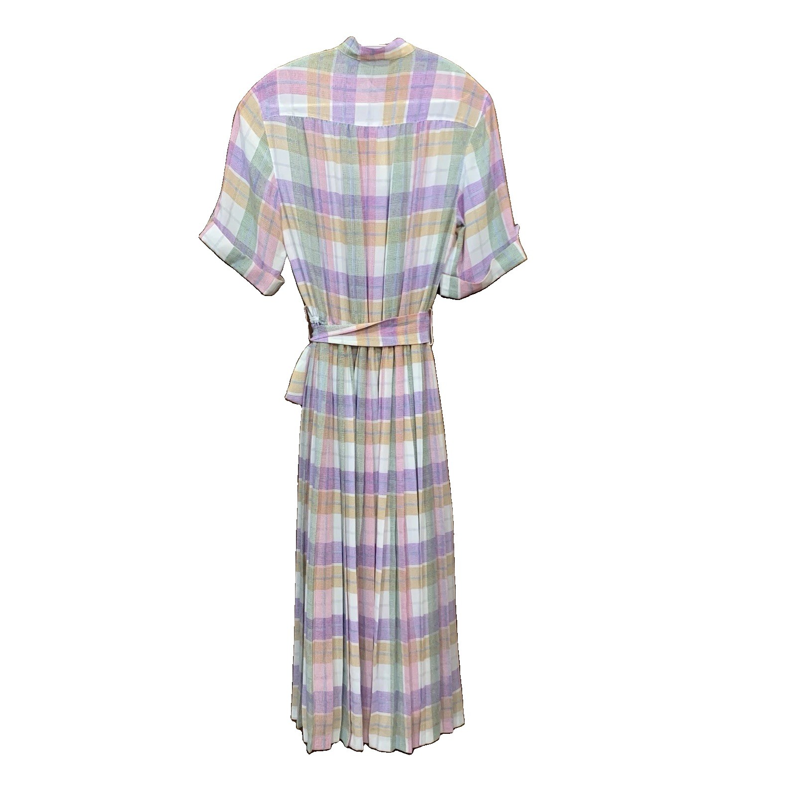 VTG 80s Japanese GENOVA Pastel Plaid Midi Dress Made in Japan Anchor Showa Retro