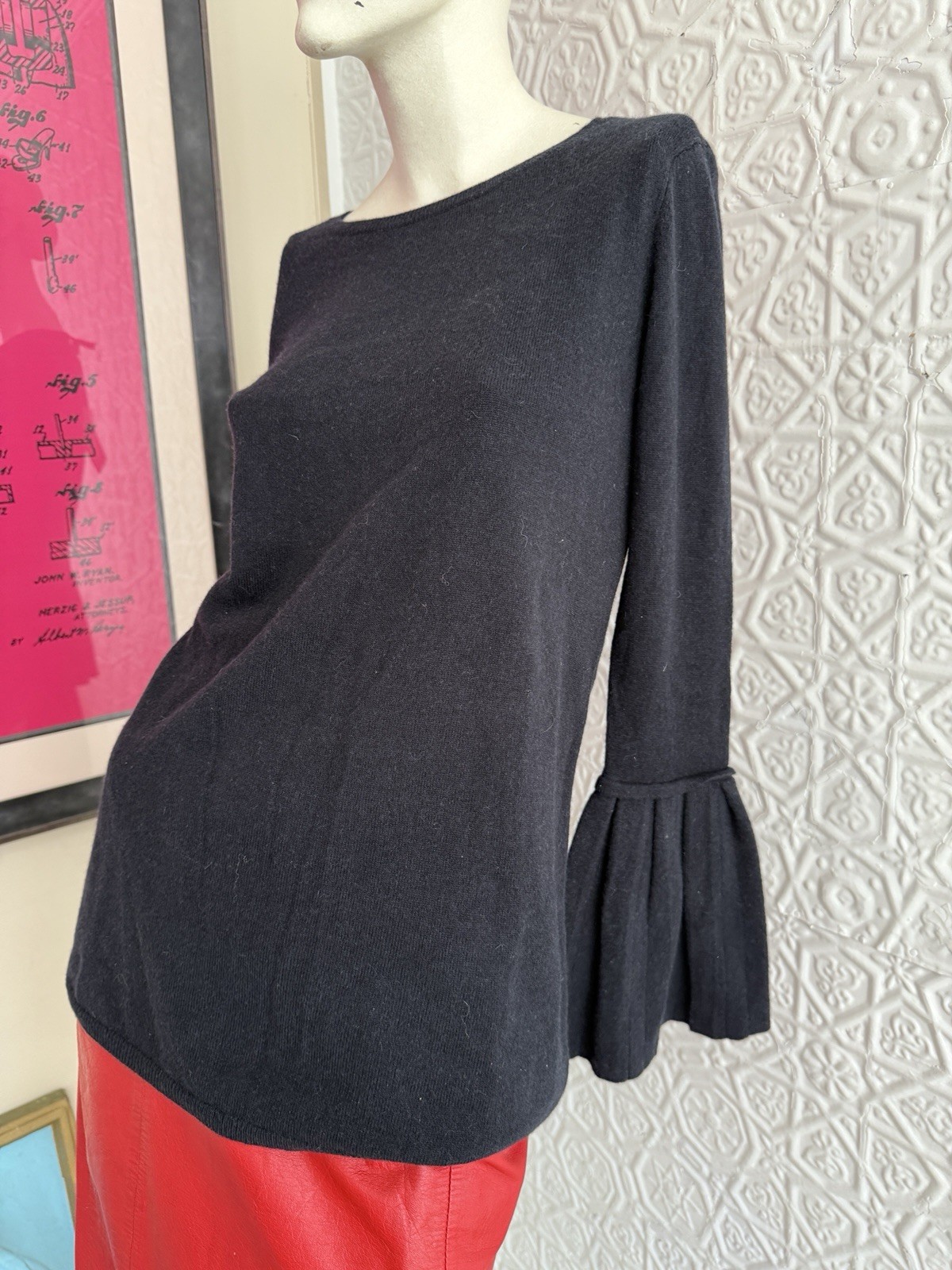 Vintage black cashmere sweater Neiman Marcus Bell sleeve tunic oversize XS