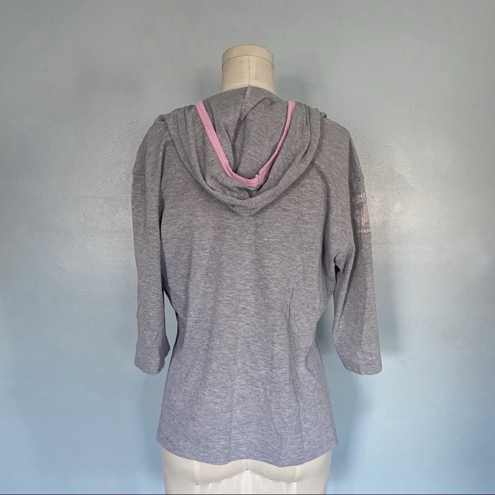 Vintage 00s Harley Davidson Holoubek hooded half sleeve tshirt gray w pink trim