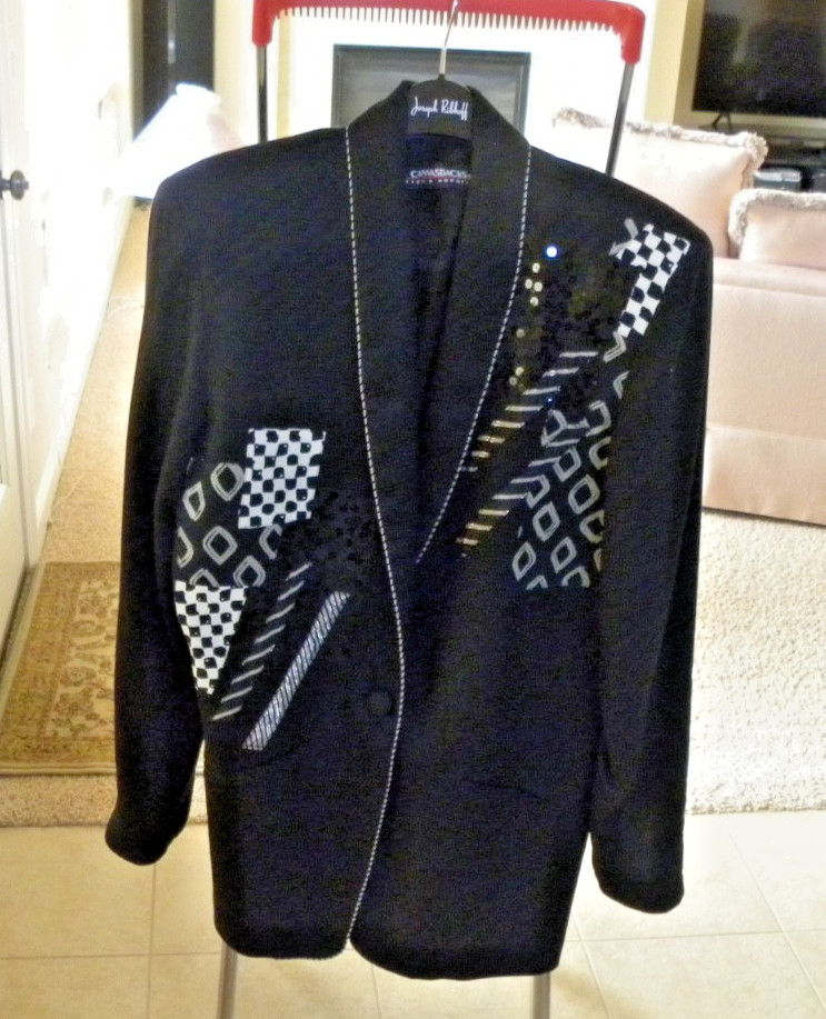 Vintage Canvasbacks Blazer Lutton & Horsfield Black w/Sequins 100% SILK LS Small