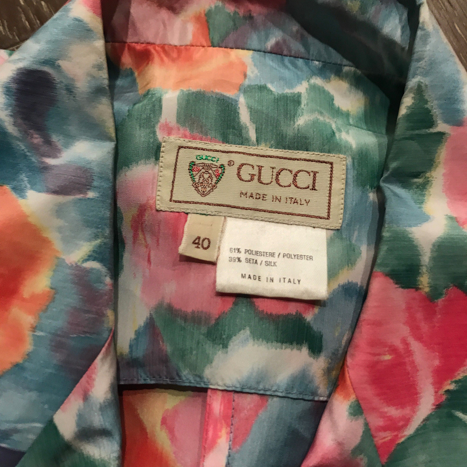 Vintage Gucci Italian Pink Green Blue Orange Floral Print Blazer Jacket Size 40