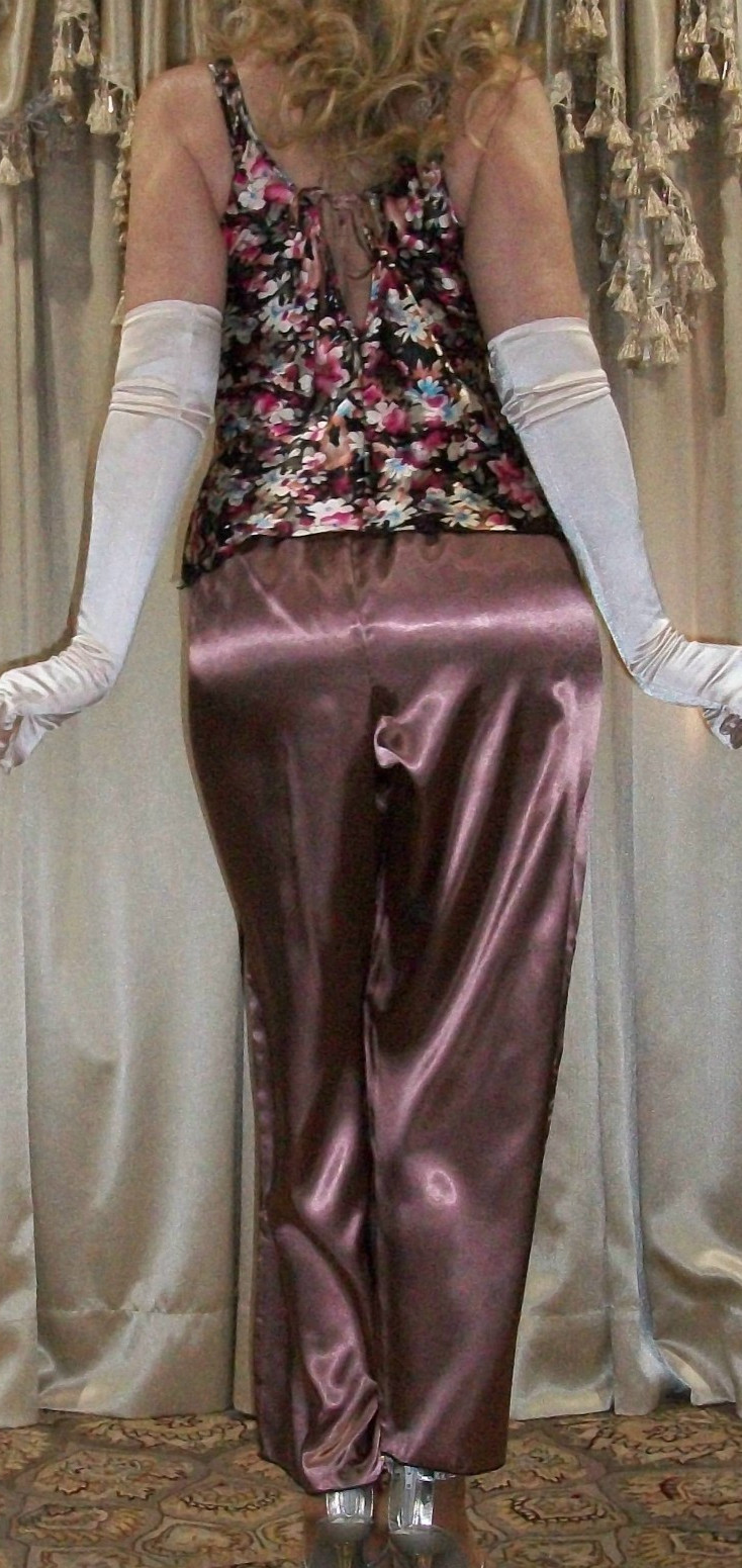 Vtg Mocha Floral Camisole Satin Pajama Pants M