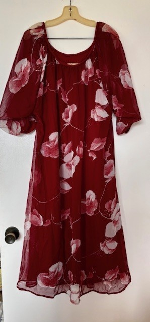 KIYOMI HAWAII Vintage 1970 Floral Deep Red MuuMuu Dress 16 ORDER by 5-26