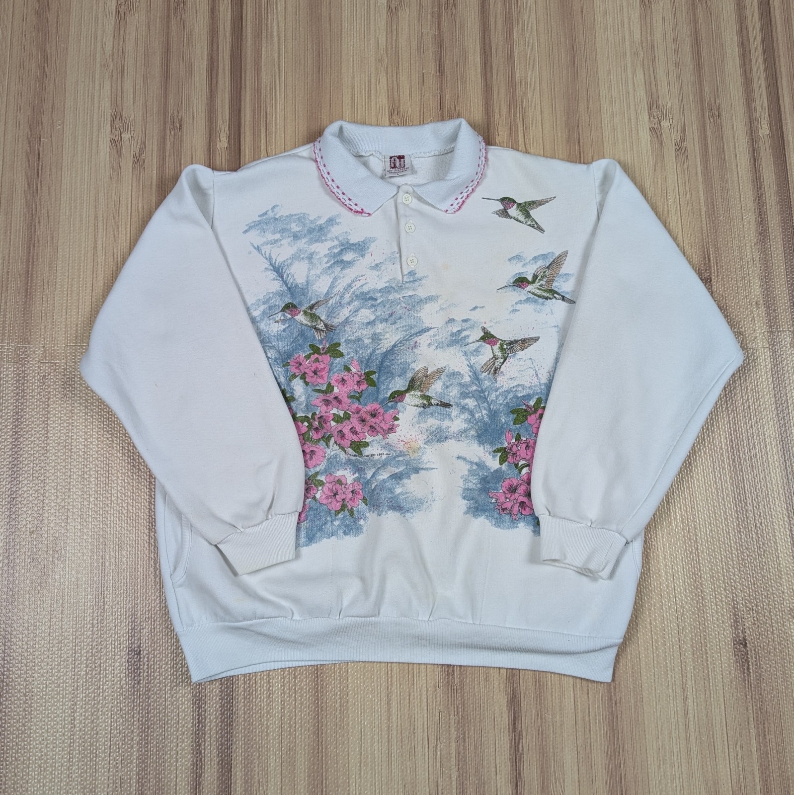 Vintage 90s Art Unlimited Hummingbird Sweatshirt Womens Size M/L Cute Cottage