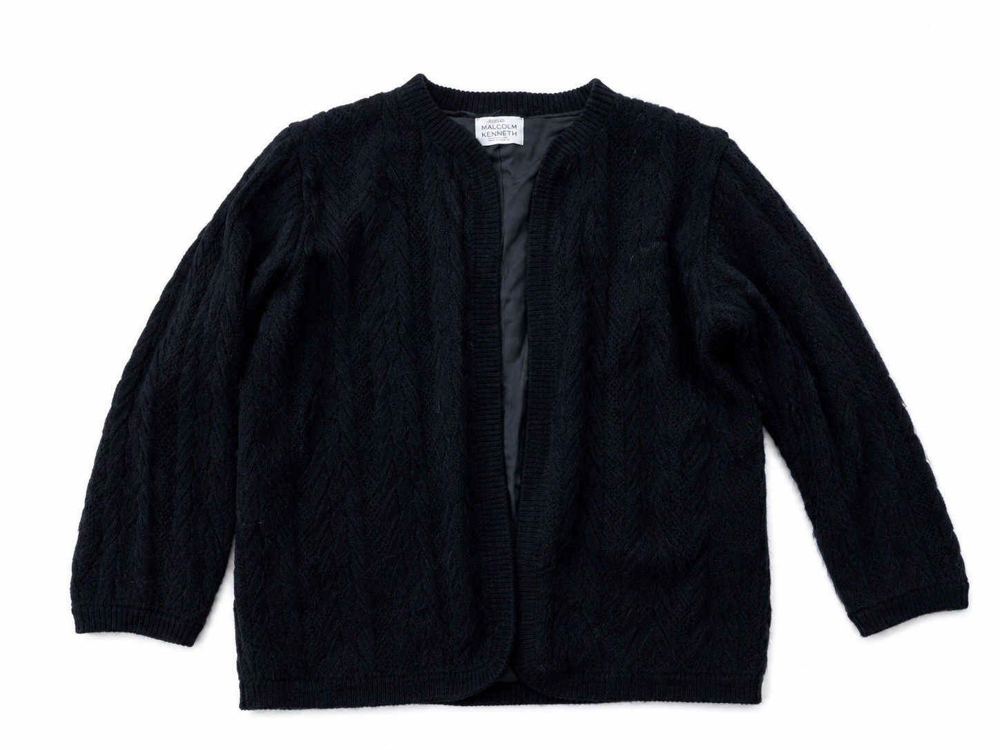 Vintage 1950’s 1970’s Classic Open Front Cable Knit Cropped Short Black Sweater