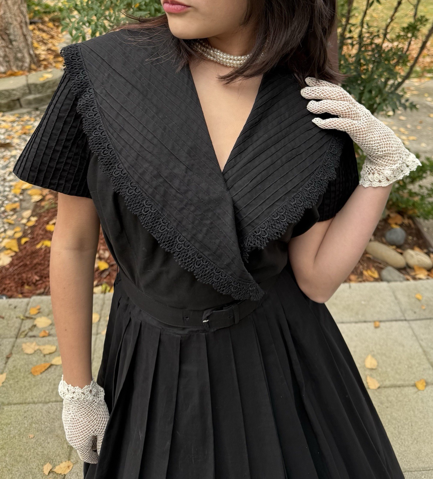 Vintage 1950s DRESS Pleated Cotton Frock Full Skirt Retro Rockabilly Small