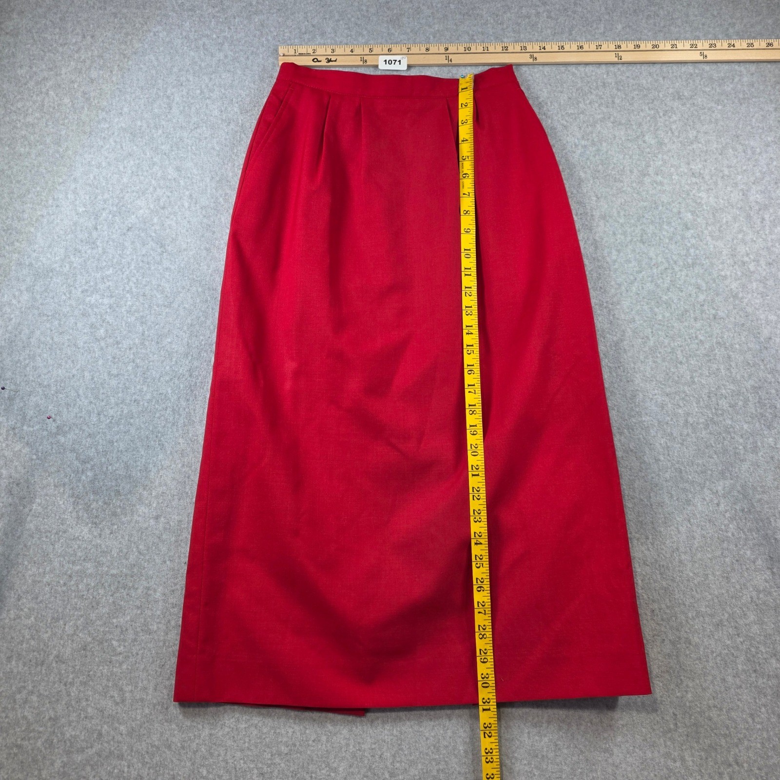 Vintage Burberrys Red Wool Midi Skirt Womens 8 High Waist Pleated Union Made USA