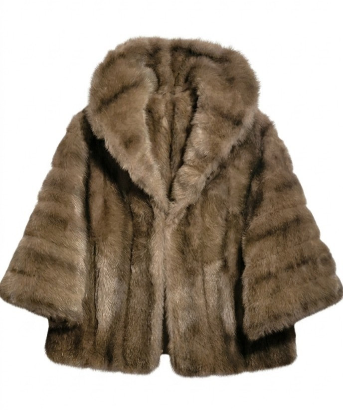 60s VTG Luxury Faux Mink Fur Capelet Floral Jacquard Lining Regina Glenara OS
