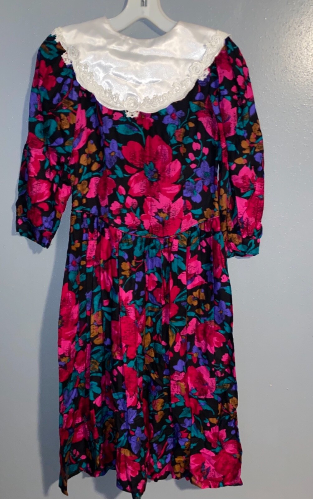 Picture Me A-Line Dress Floral Lace Trim Balloon Sleeve Vintage Teen Size 8/3