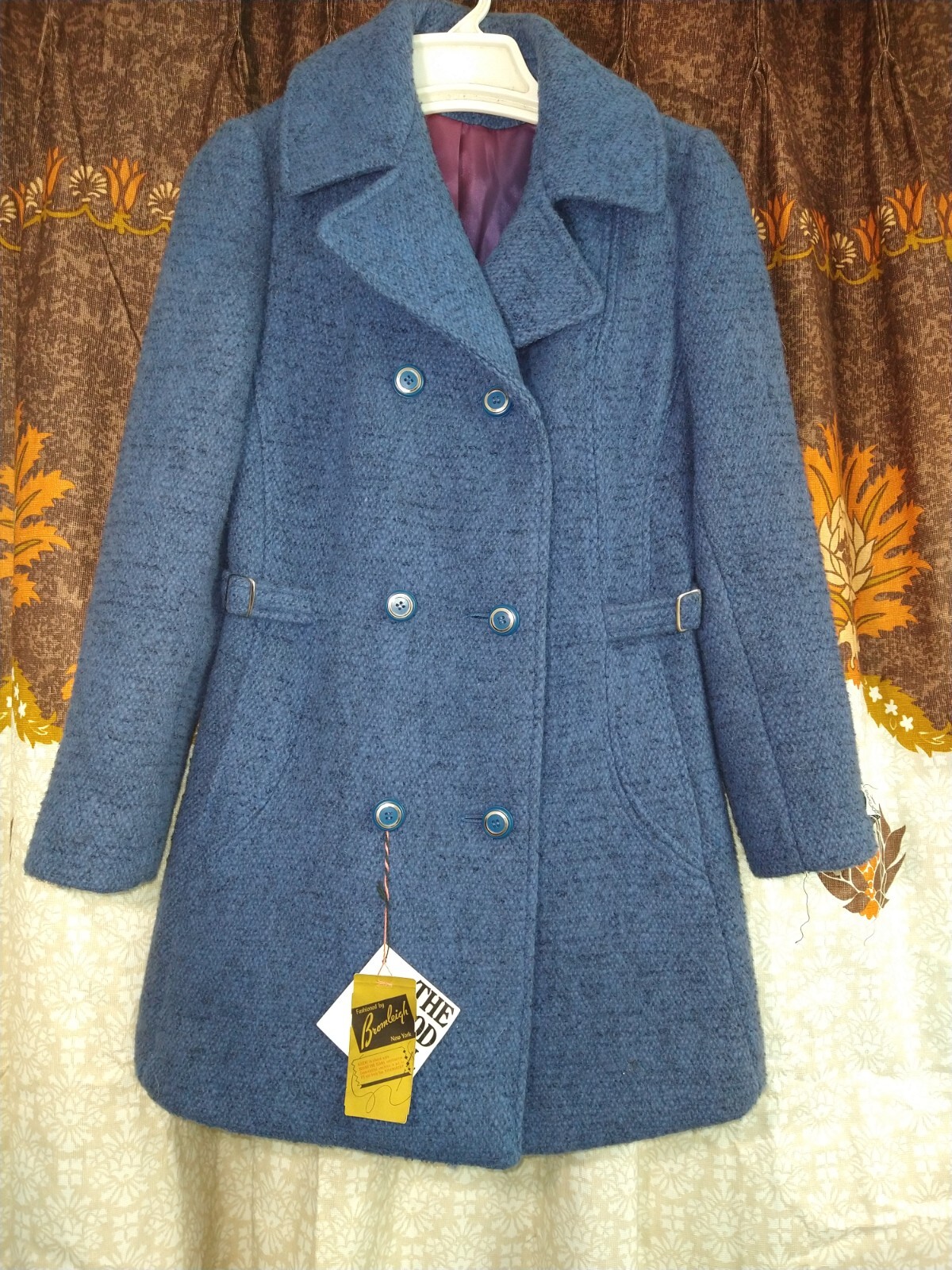 60s Vintage Bromley Blue Deadstock Wool Winter Coat Lined & Nwt