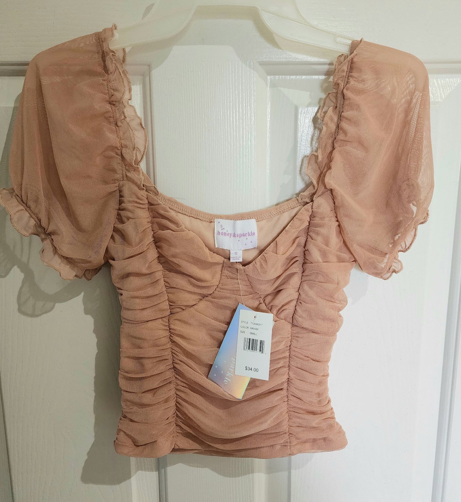 Nude Sheer Off The Shoulder Cropped Blouse Sz. Small- Honey & Sparkle