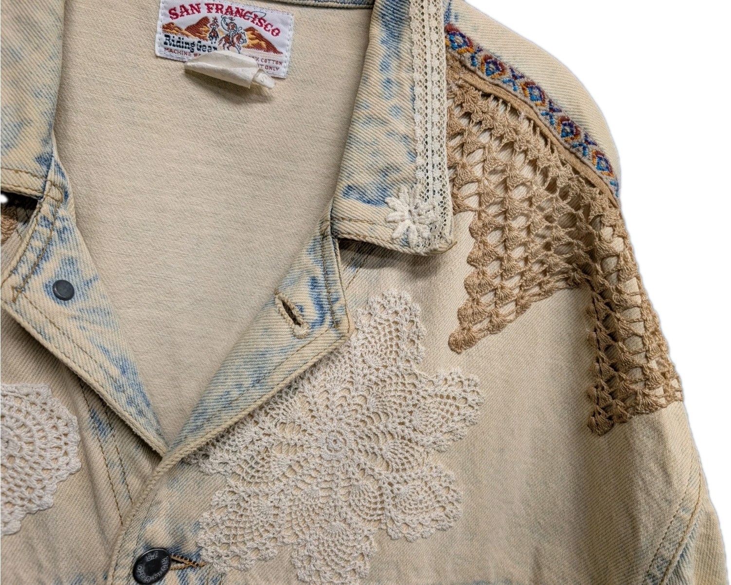 Vintage San Francisco Riding Gear Washed Boho Western Denim Jacket RARE