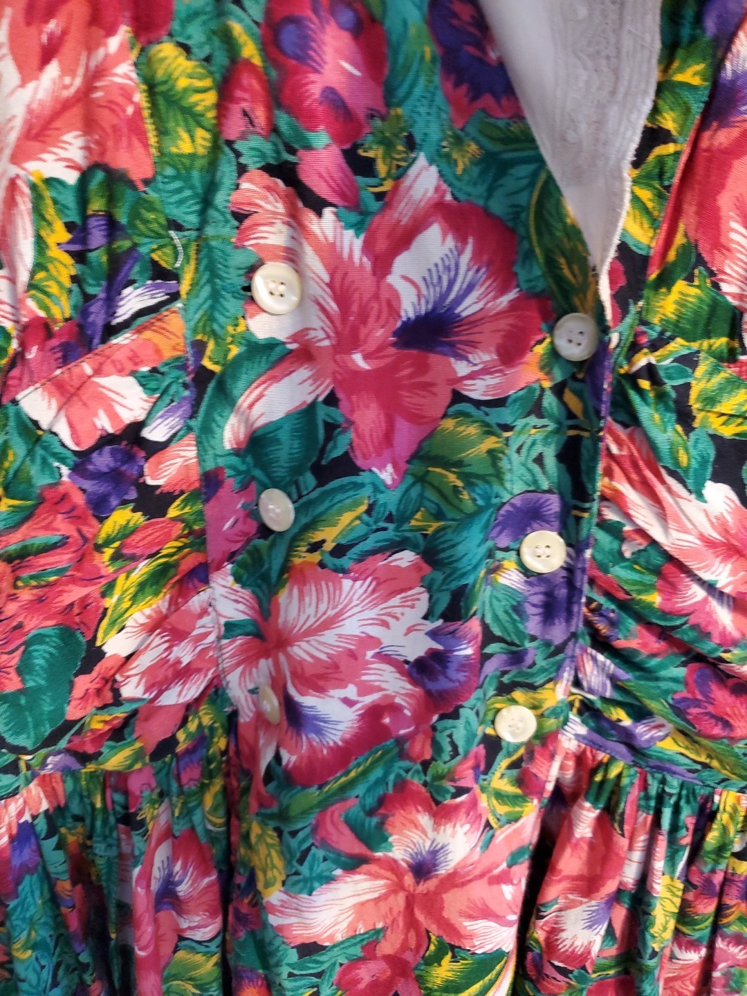 Vintage 80s Sz 9 Cottagecore Floral Puff Sleeve Victorian Tea Dress
