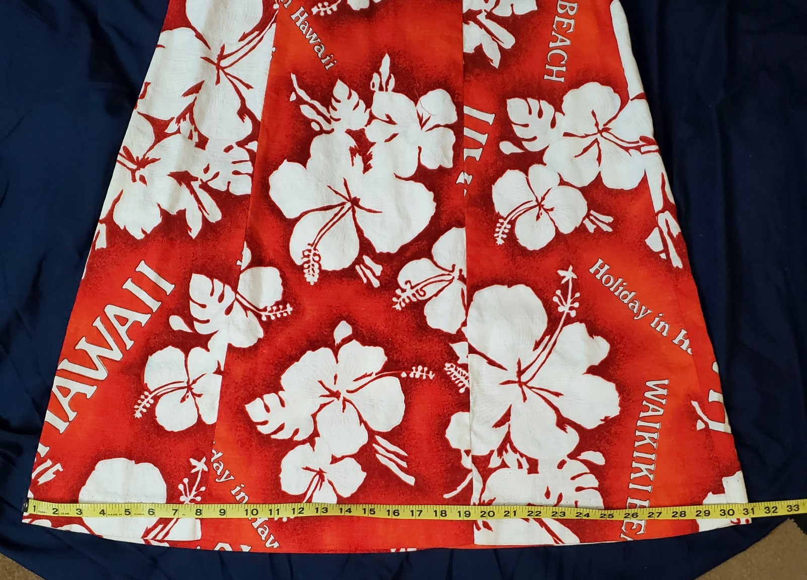 Vtg Hookano Brand Red & White Floral 100% Cotton Dress 'Holiday in Hawaii’