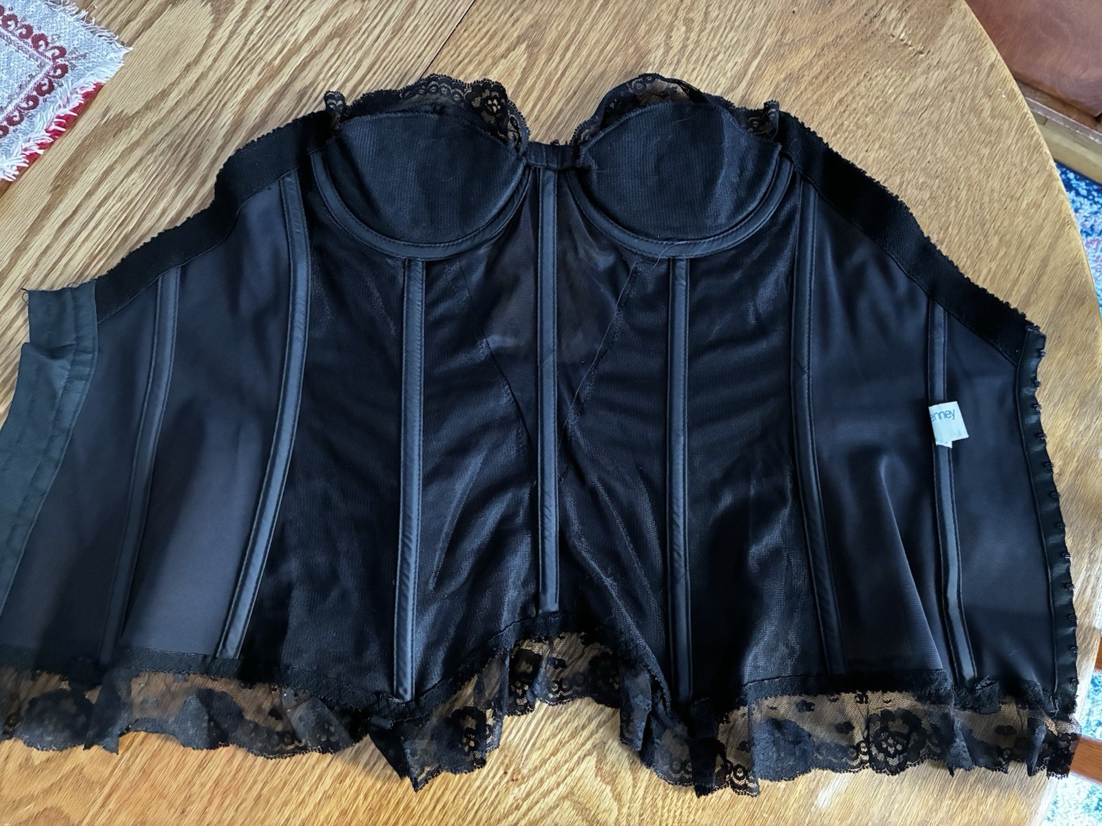 90s JC Penney Black Lace Bustier Size 34C Latch Back