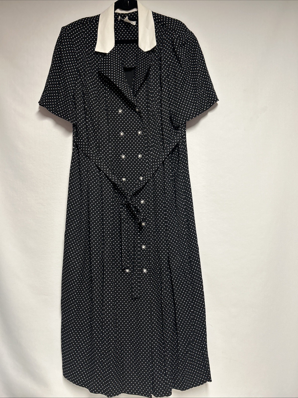 VTG 20W Allison-Che Black Dress Polka Dots Secretary Rockabilly Retro