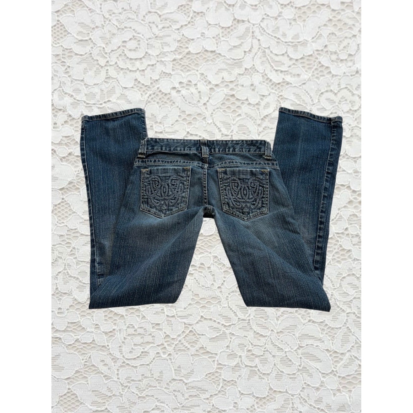 vintage guess low rise bootcut embroidered pocket jeans