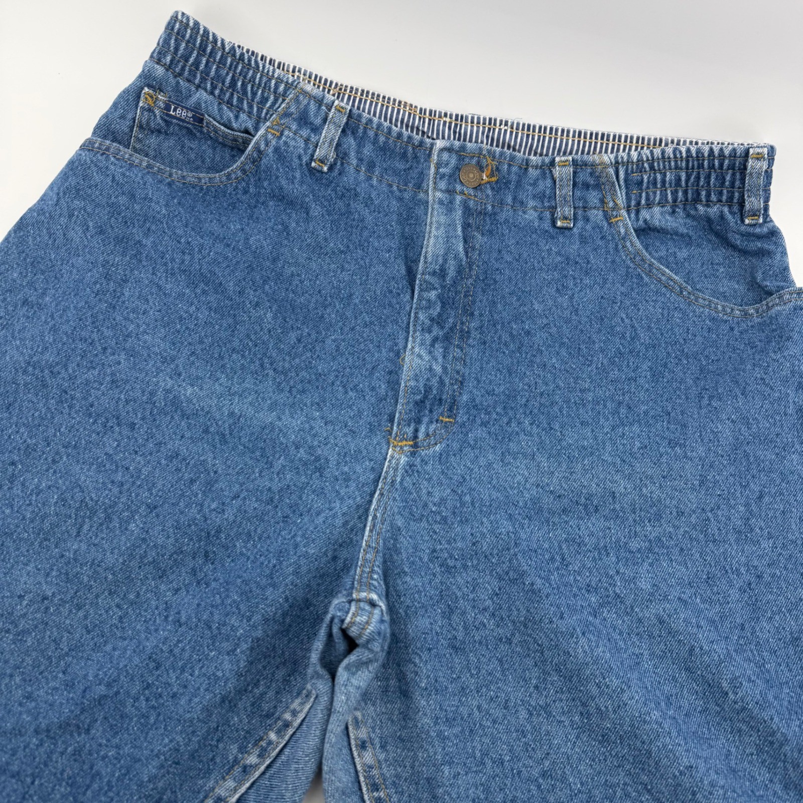 Lee Mom Jeans Womens 20W Pet Blue High Waist Elastic Back Made in USA Vintage