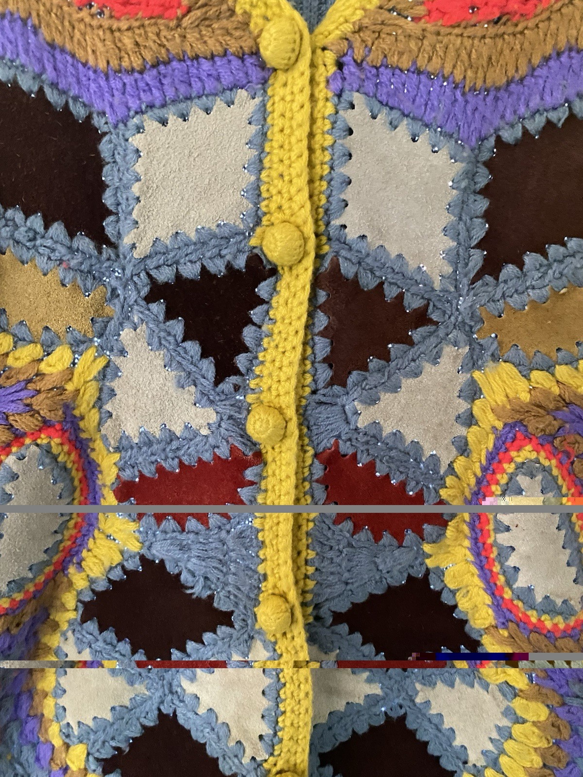 Vintage 70s Aware Acrylic Suede Multicolor Geometric Crochet Vest Size Medium