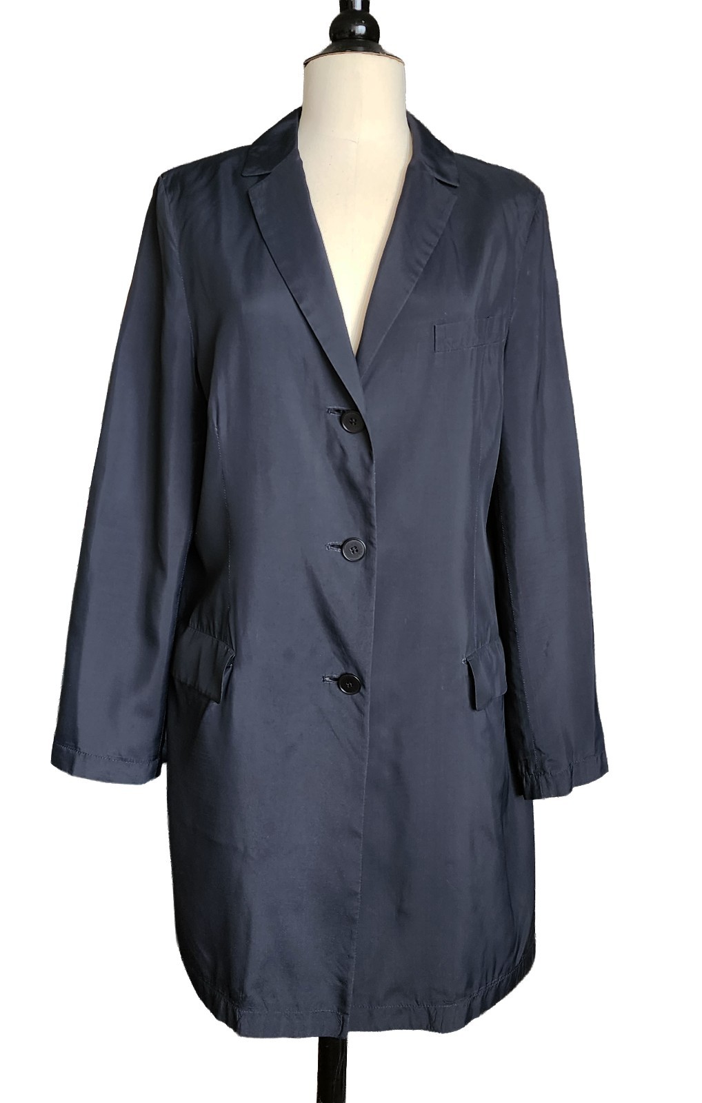 VTG S/S 1997 Calvin Klein Collection Charcoal Black Rayon Minimal Duster Coat
