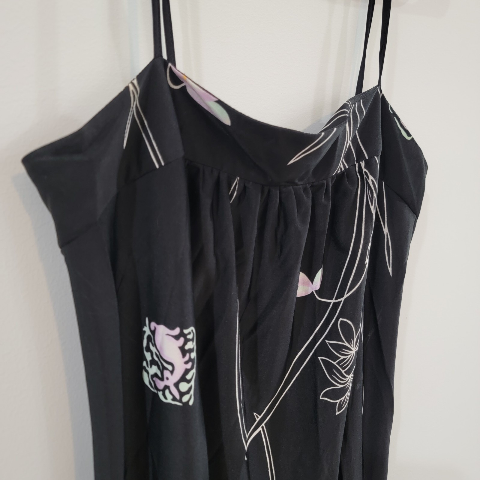 Vintage Penneys Hawaii Womens Maxi Dress Size 11 Black Floral Tropical Vacation