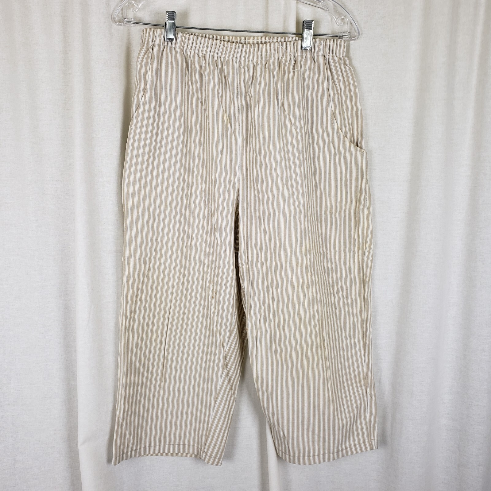 Vintage Andrew McMullan Seersucker Striped Pull On Capri Slacks Pants Womens 14P