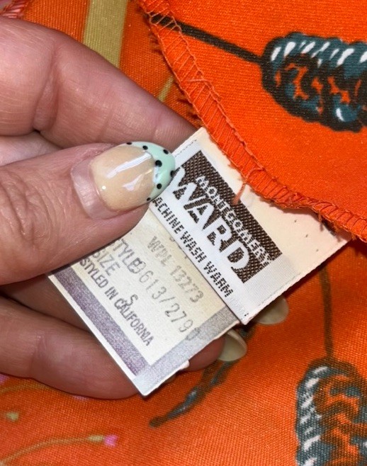 Vtg 1970s Montgomery Ward Hawaiian Orange Floral Maxi Mumu Kaftan Hostess Dress