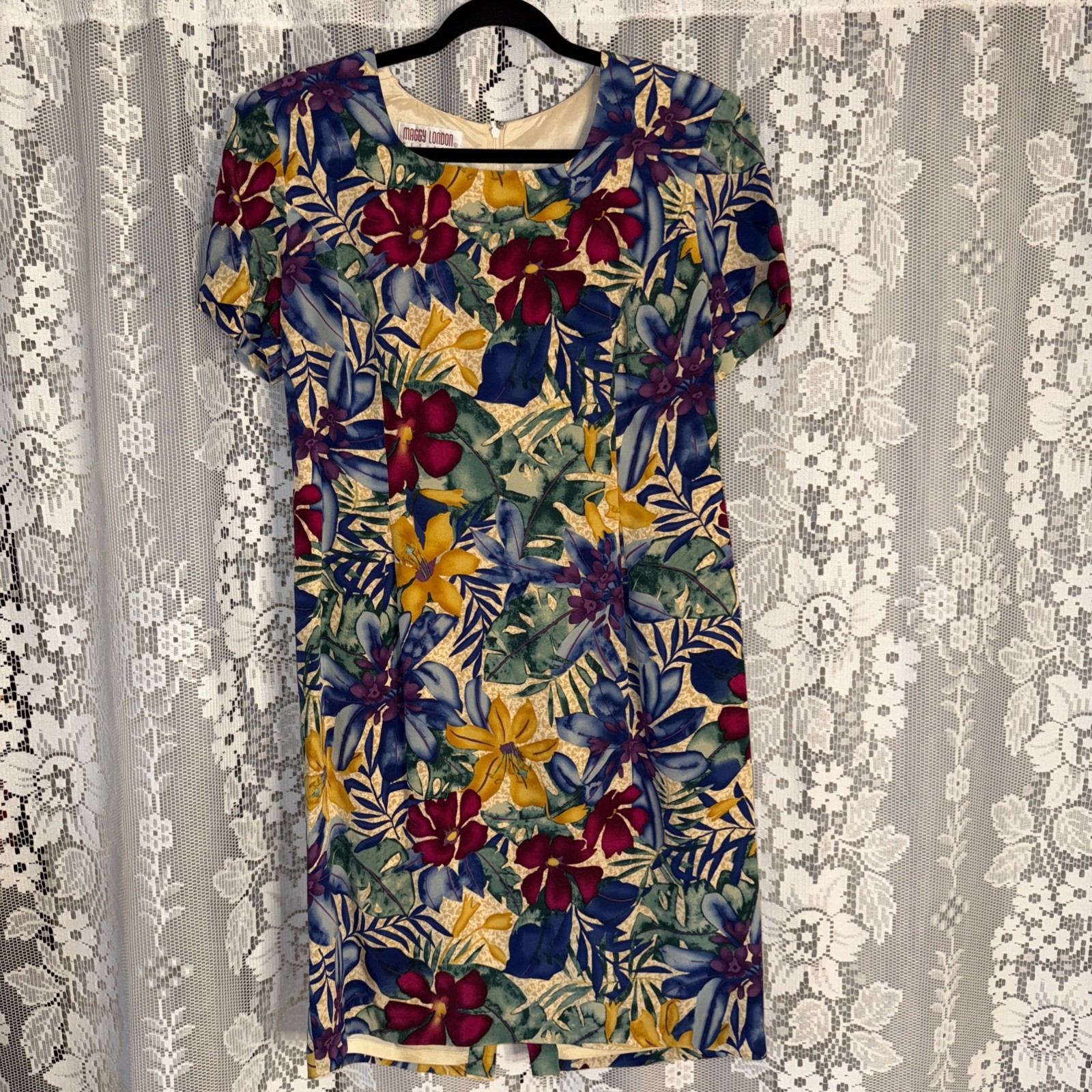 VTG Maggie London Petites Multicolor Silk Lined Floral Print Shift Dress SZ 12P