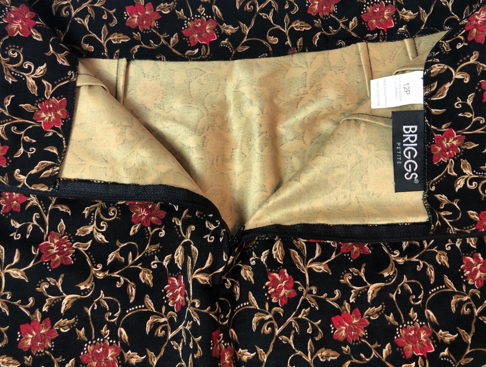 BRIGGS High Waisted Midi Skirt 12P NWT Black Floral Cottagecore Hippie 90s