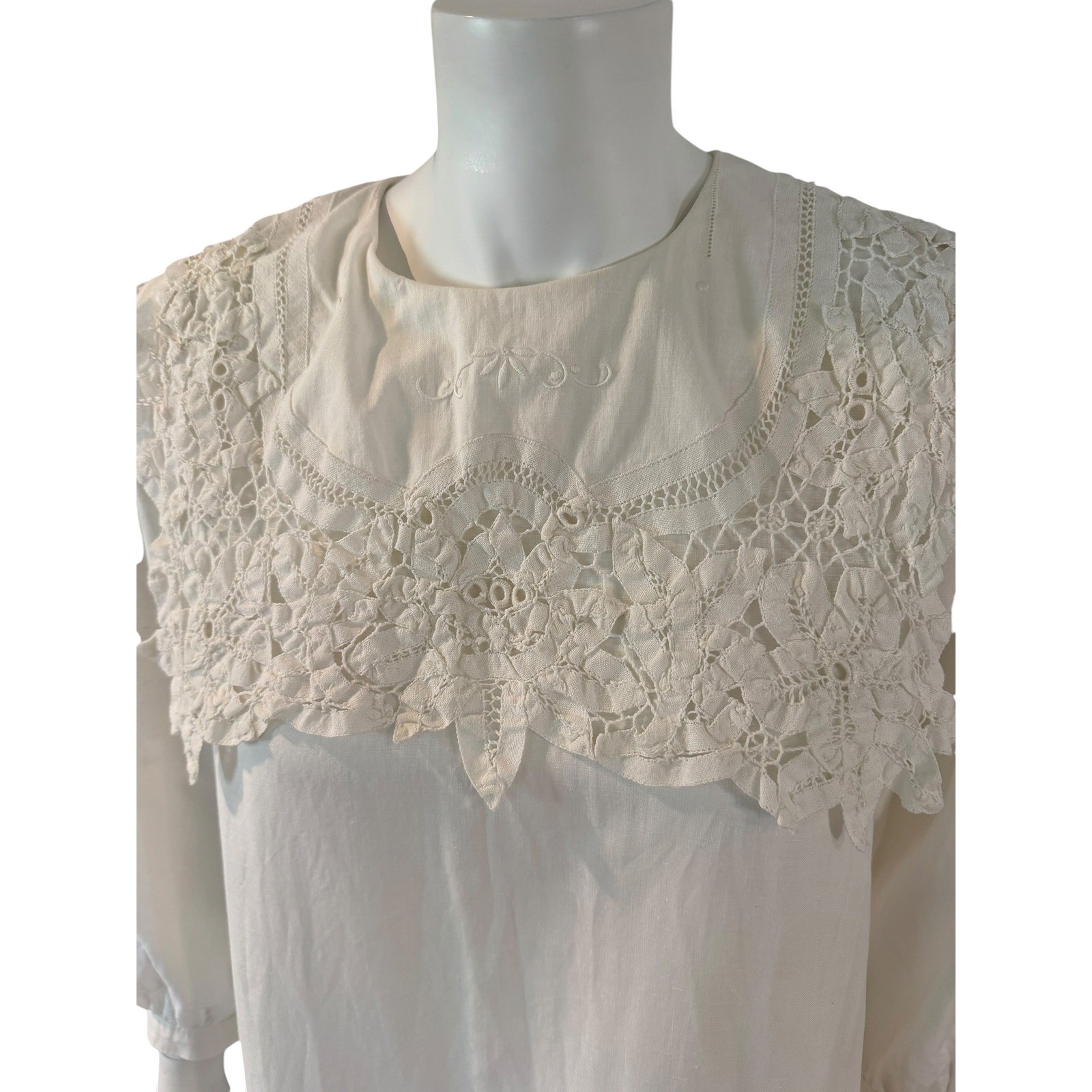 Paper White Vintage 80s Lace Victorian Revival Midi Dress Off White Medium Large
