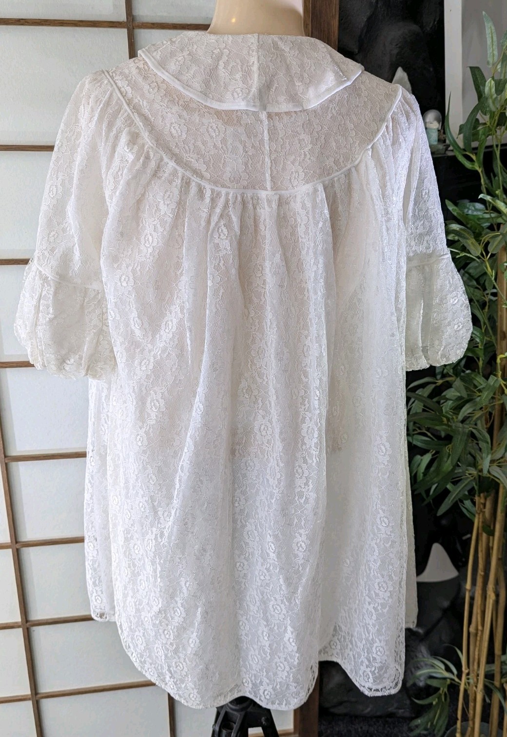 Vtg GMC Peignoir Robe Gown Lingerie Set White Chiffon Chantilly Lace Sz M 1960s