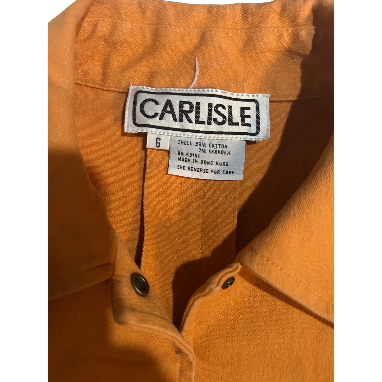 Vintage Carlisle Orange Cotton Stretch Cropped Utility Jacket Snap Front Size 6