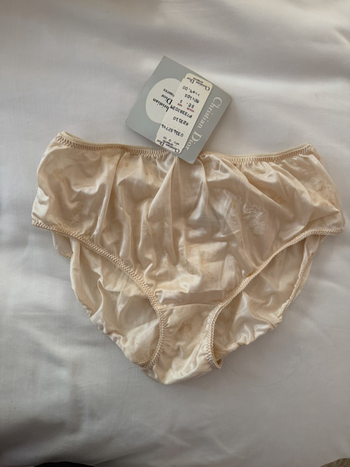 Vintage Christian Dior Satin Panties Size 5 Small Floral Nude Beige NOS