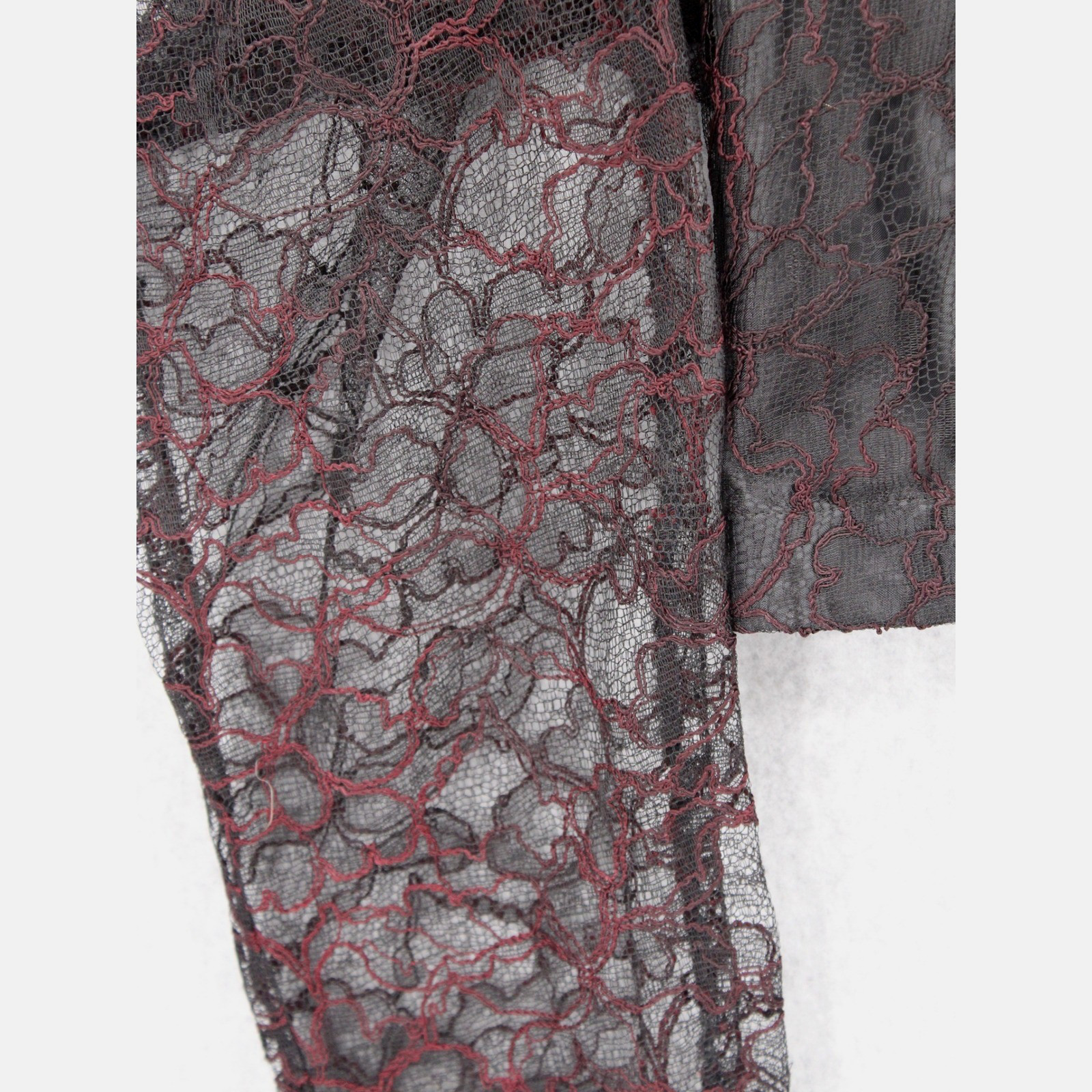Sue Wong Bolero Jacket Medium Black Burgundy Lace Velvet Sequin Beaded Fringe
