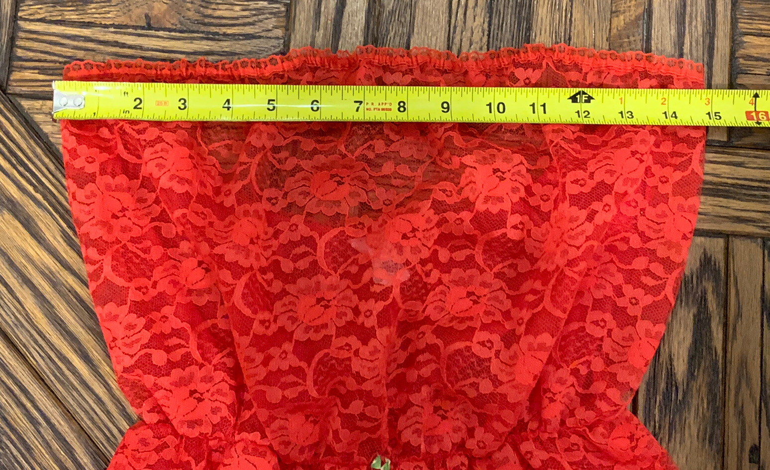 Vtg Red Nylon Lace Pleat Strapless Romper Teddy Lingerie Negligee Sexy Sz L USA
